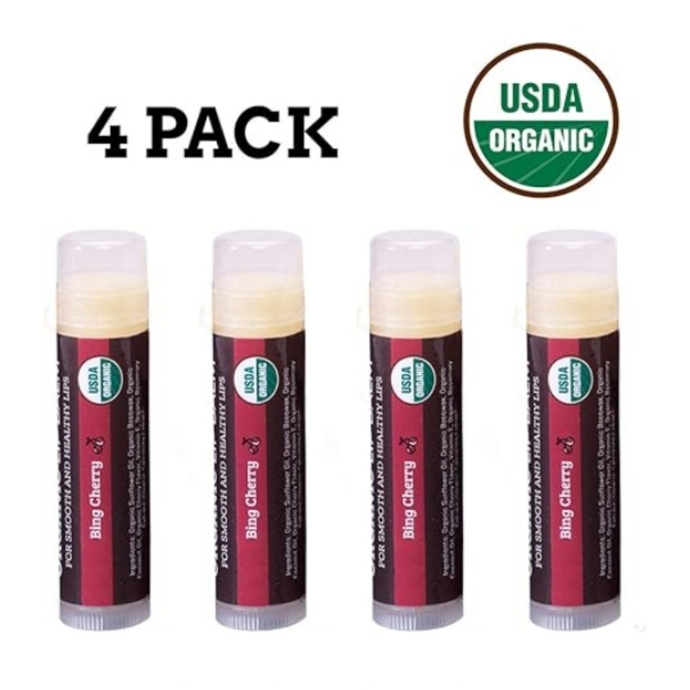 4 Pack Organic Best Lip Balm Repair Chapstick for Dry Cracked Lips Cherry